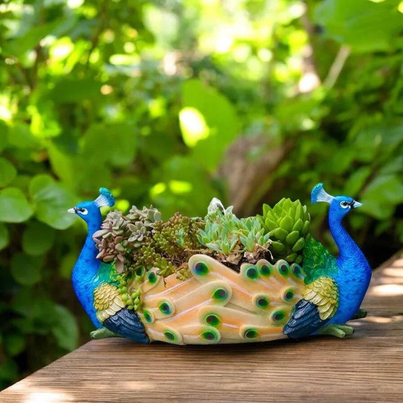 Planter Pot Peacock Bird Flower Garden - The Renmy Store Homewares & Gifts