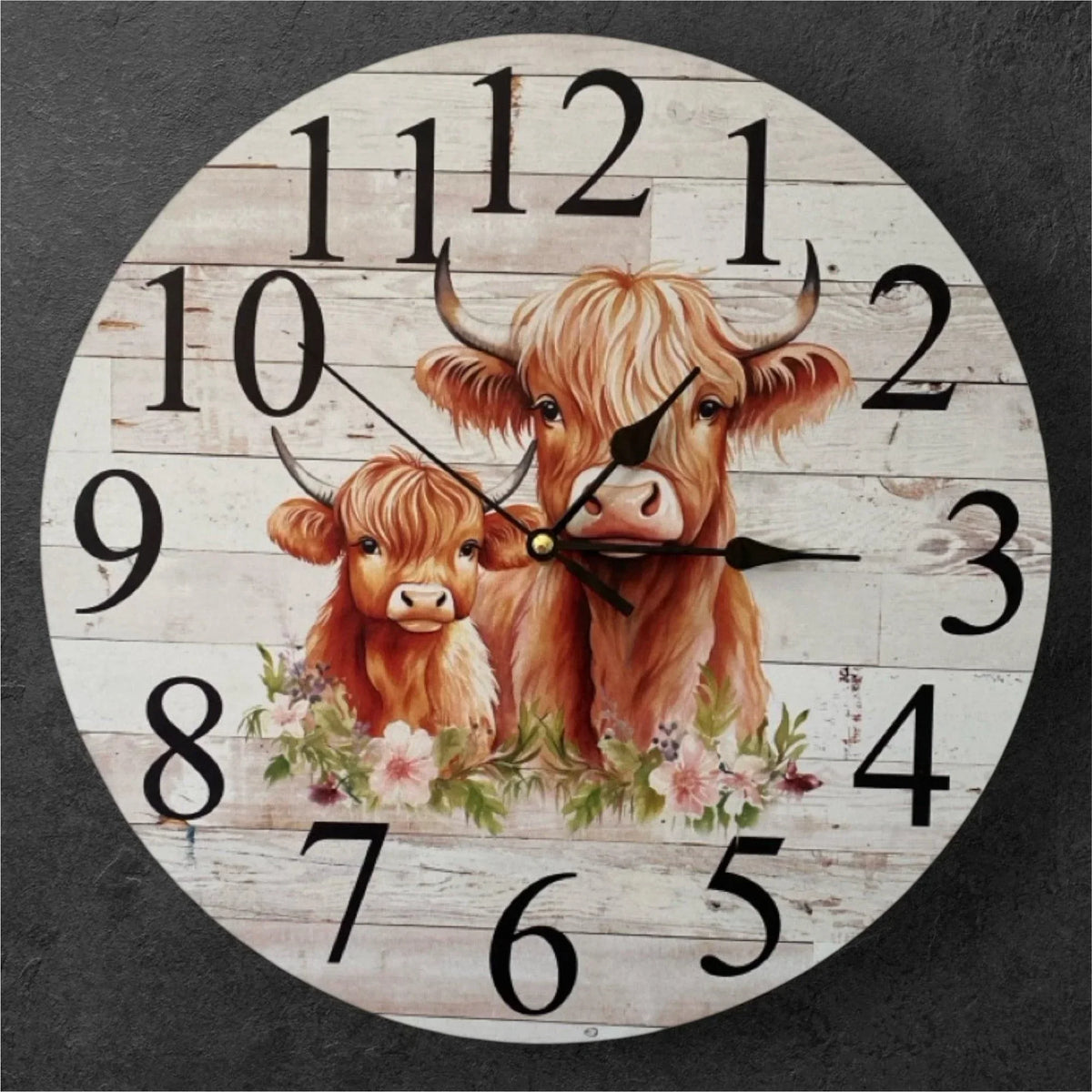 Clock Wall Large 60cm Cow Highland Mum Baby Aussie Made - The Renmy Store Homewares & Gifts