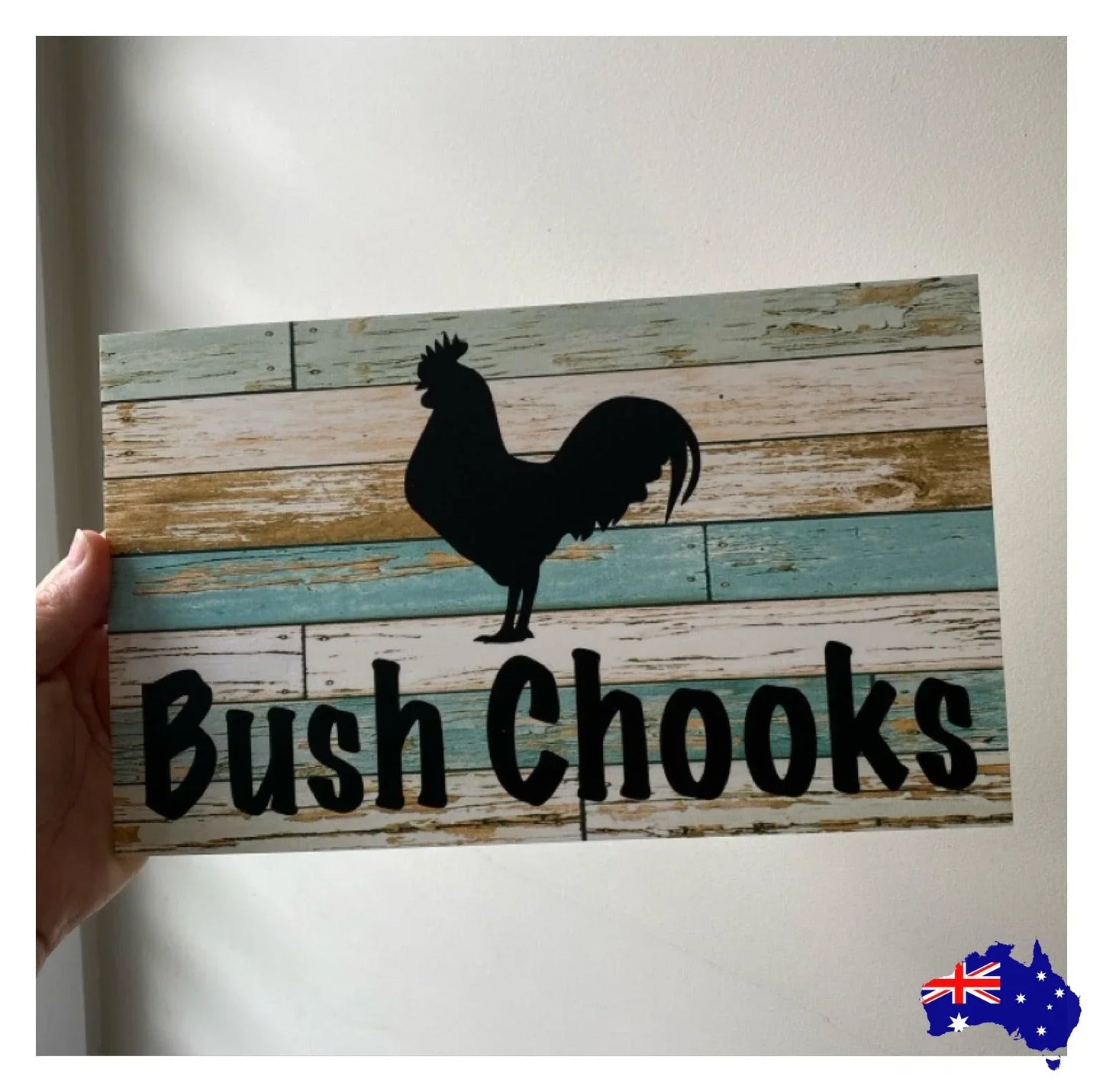 Rooster Chicken Custom Personalised Sign Rustic Blue - The Renmy Store Homewares & Gifts