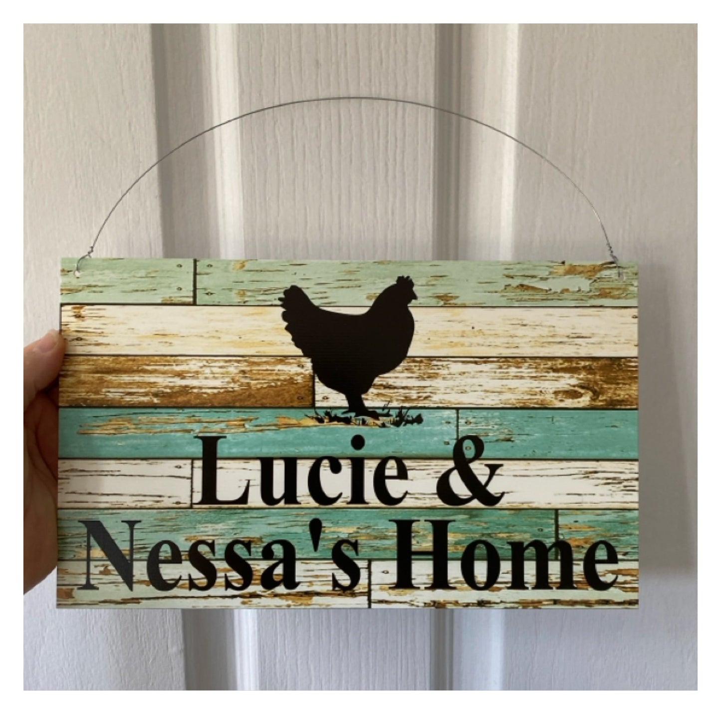 Chicken Hen Custom Personalised Sign Rustic Blue