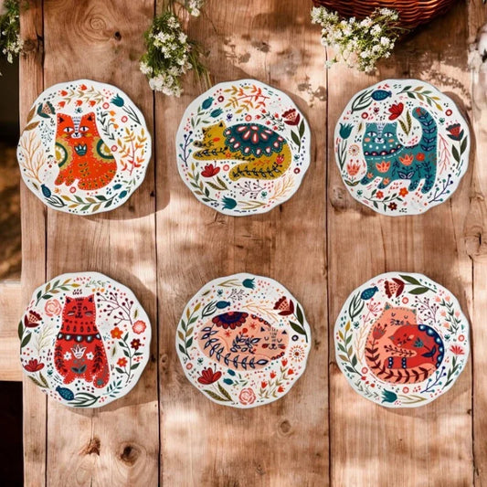 Cat Plate Hand Painted Ceramic - The Renmy Store Homewares & Gifts