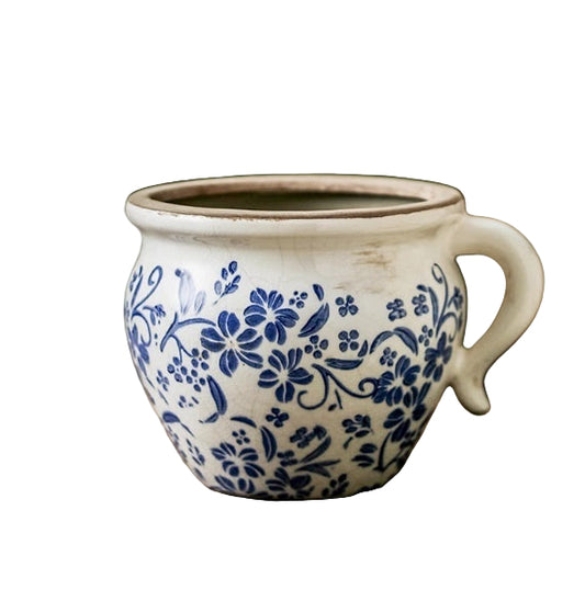 Planter Pot Vase Garden Strawberry Blue Floral Leaf