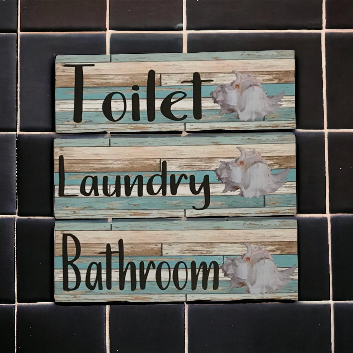 White Shell Mint Rustic Sign Toilet Laundry Bathroom - The Renmy Store Homewares & Gifts