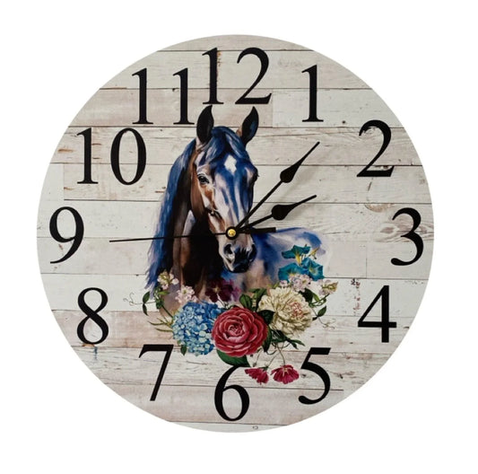 Clock Wall Thoroughbred Horse Floral 30cm or 60cm Aussie Made - The Renmy Store Homewares & Gifts