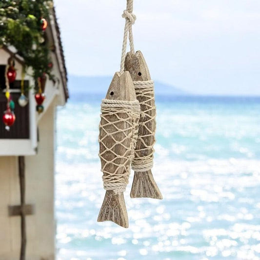 2pcs Hand Carved Wood Fish Decoration - The Renmy Store Homewares & Gifts