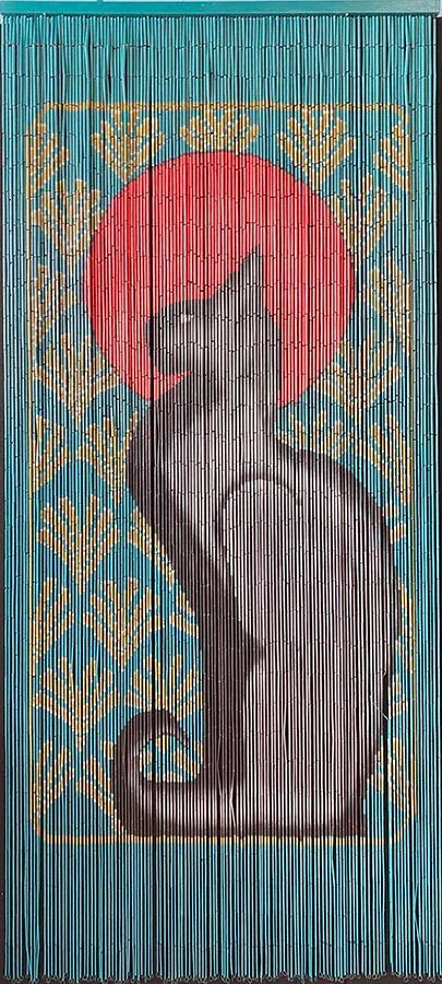 Curtain Black Cat Natural Bamboo Doorway