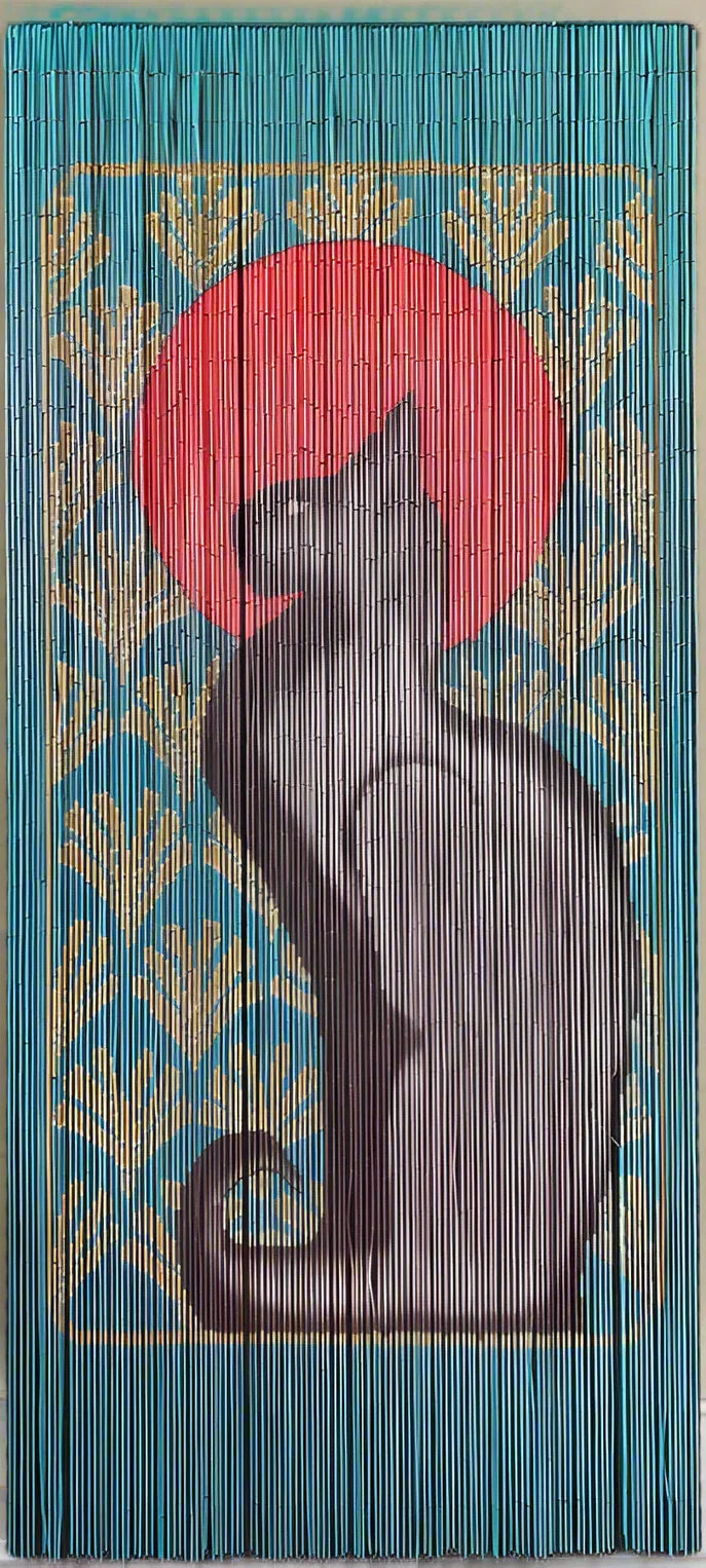 Curtain Black Cat Natural Bamboo Doorway