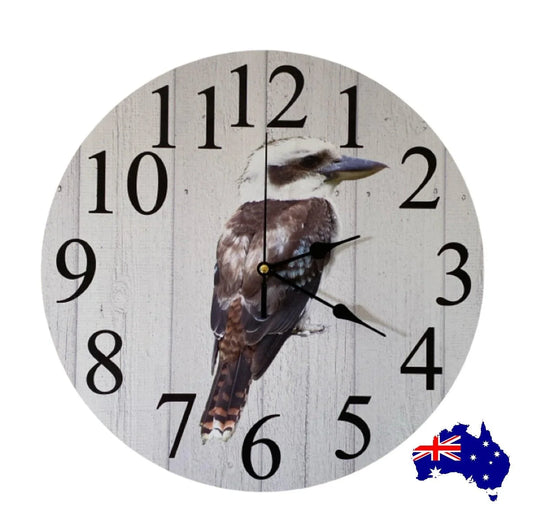 Clock Wall Kookaburra Bird 30cm or 60cm Aussie Made - The Renmy Store Homewares & Gifts