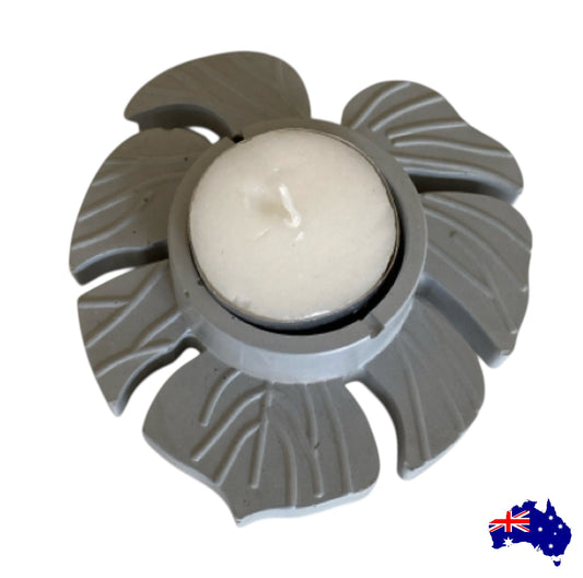 Monstera Leaf Candle Holder | Handmade Concrete Tealight Aussie Made Tropical Decor