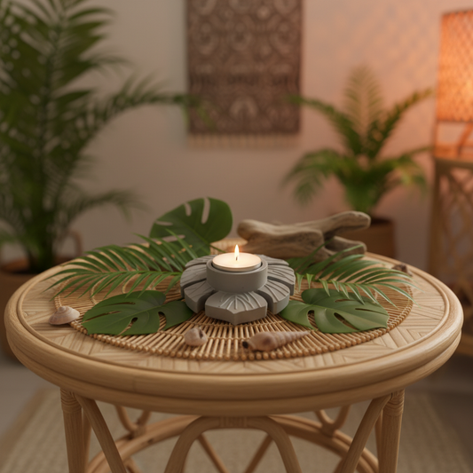 Candle Holder Monstera Tropical Leaf Aussie Handmade Concrete