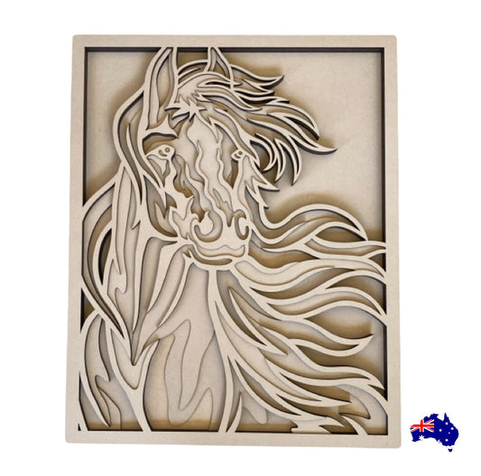 Horse 3D Layered Country Art | Wood MDF Laser Cut Wall Art | Aussie Made