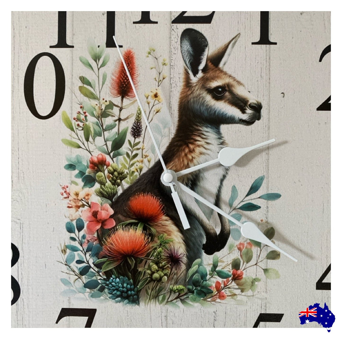 Clock Wall Kangaroo Floral 30cm 60cm Aussie Made