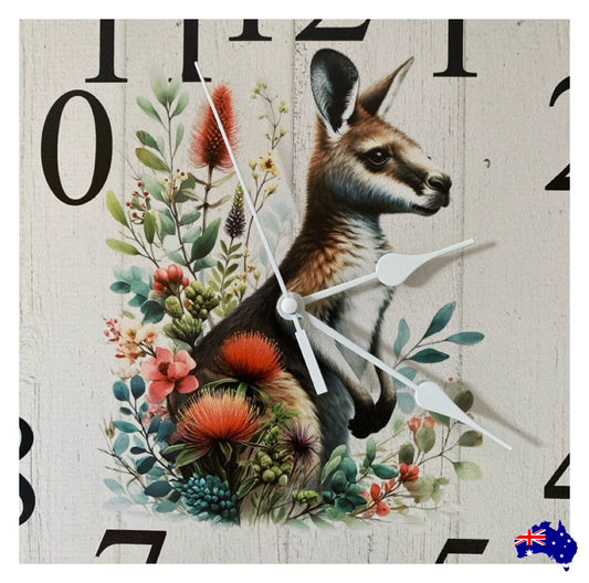 Clock Wall Kangaroo Floral 30cm 60cm Aussie Made
