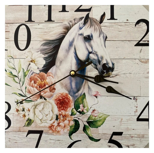 Clock Wall Andalusian Horse Floral 30cm or 60cm Aussie Made - The Renmy Store Homewares & Gifts