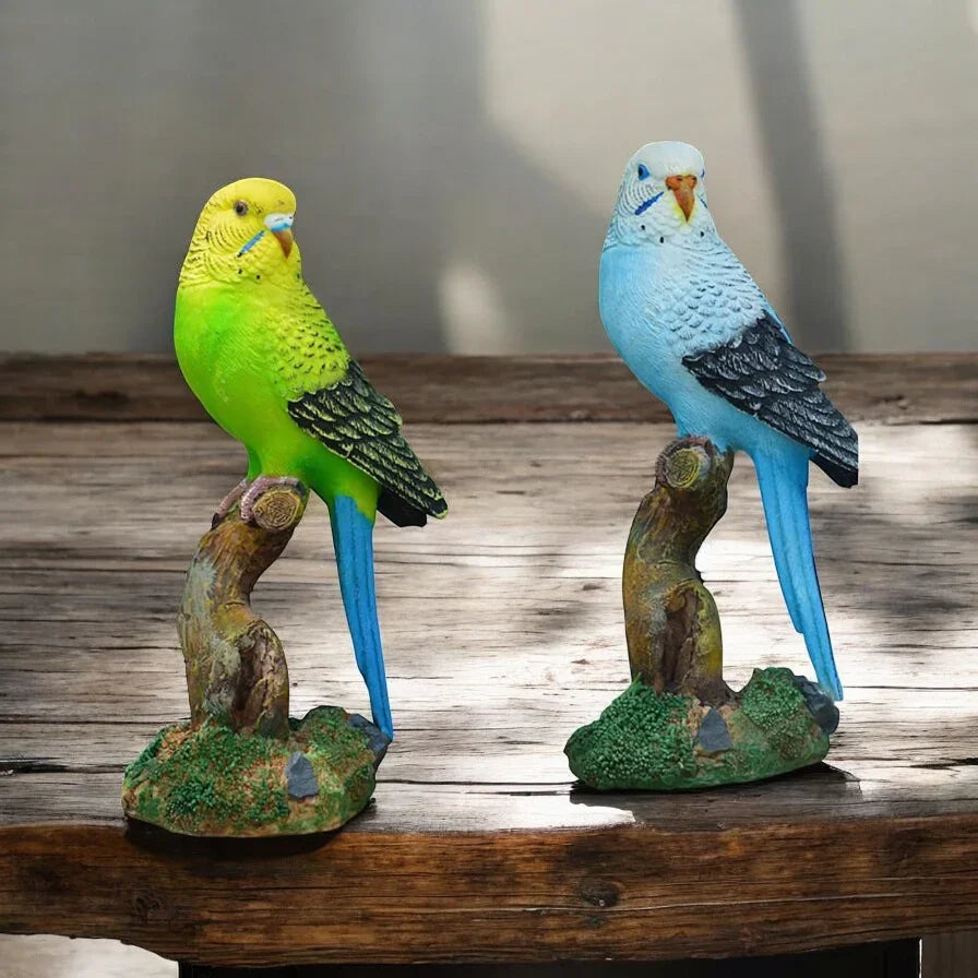 Budgie Ornament Figurine Blue or Green approx 8x7x16cm