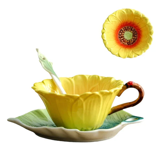 Flower Cup Leaf Saucer Spoon Yellow - The Renmy Store Homewares & Gifts