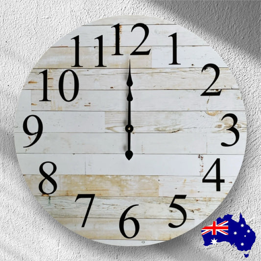 Clock Wall Large 60cm Rustic White Wash Timber Aussie Made - The Renmy Store Homewares & Gifts