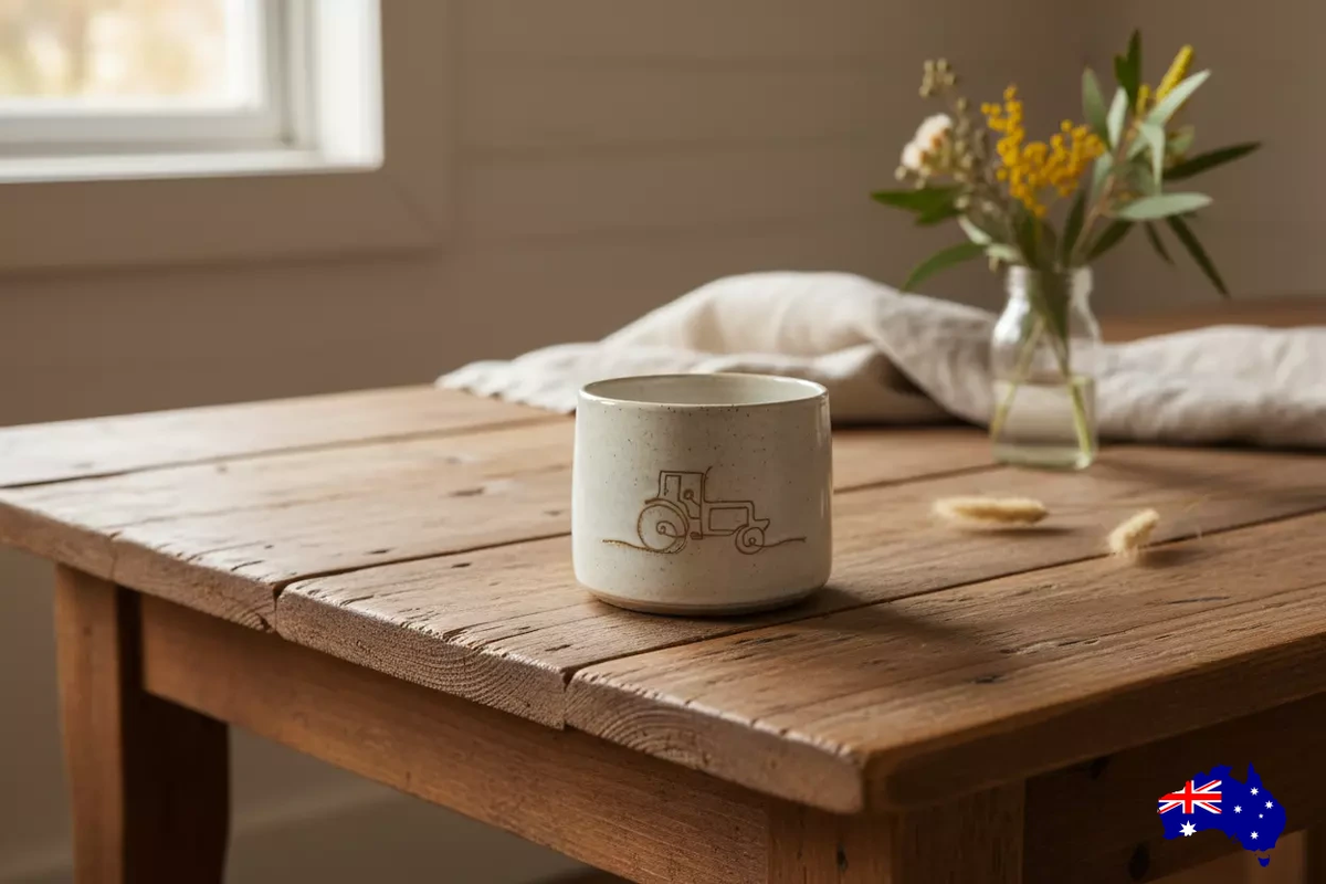 Handmade Tractor Ceramic Cup Mug | Aussie Made Wolf and Clay Farmer Gift