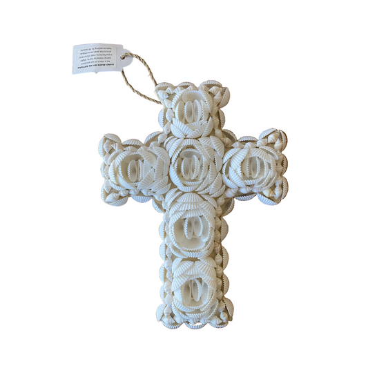 Handmade Hanging Wood Shell Cross | Artisan Bali | Coastal Boho Decor