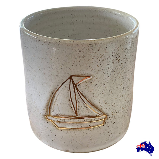 Handmade Sailboat Ceramic Cup Mug | Aussie Made Wolf and Clay Coastal Gift