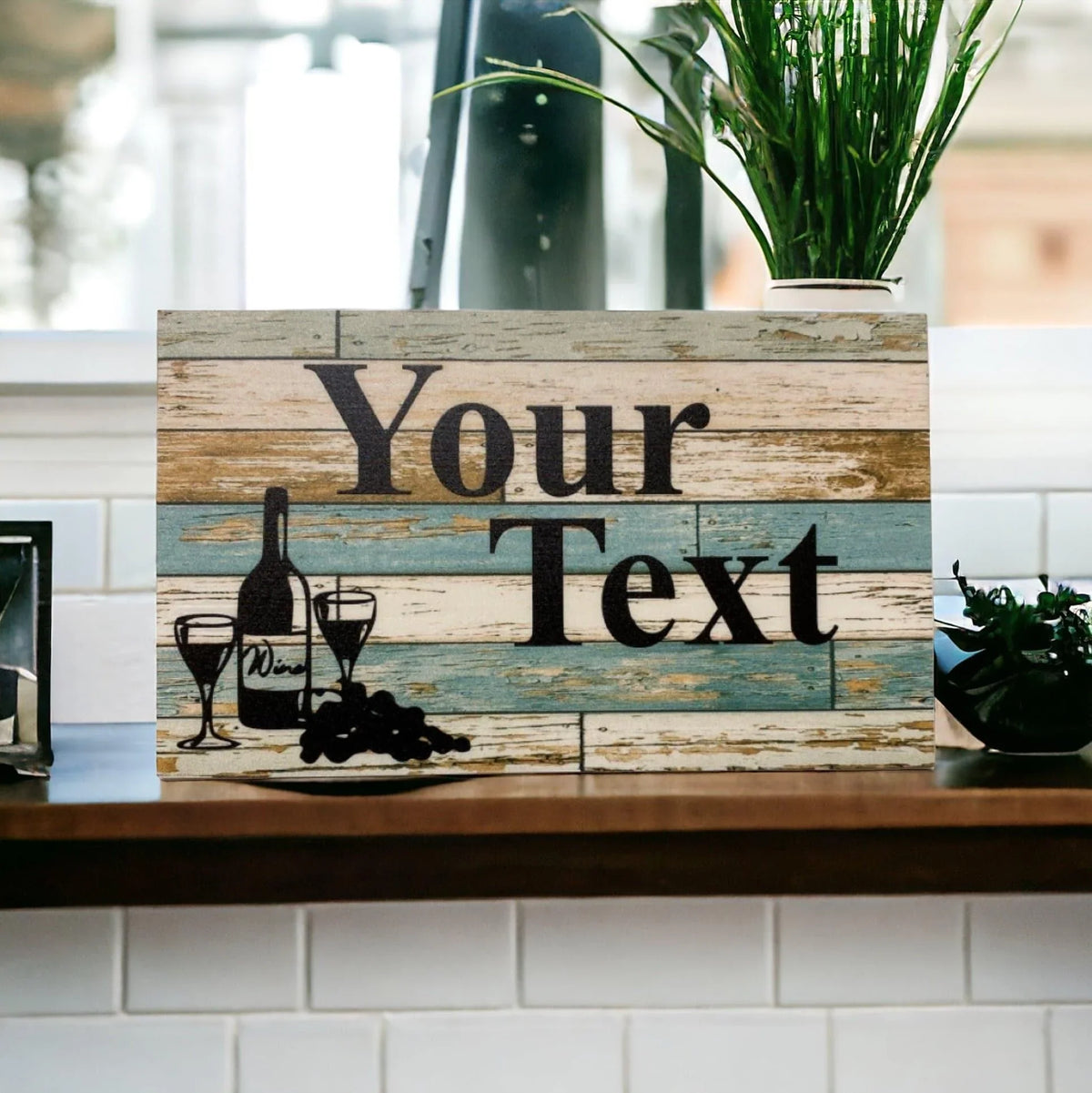 Wine Vintage Rustic Blue Custom Personalised Sign - The Renmy Store Homewares & Gifts