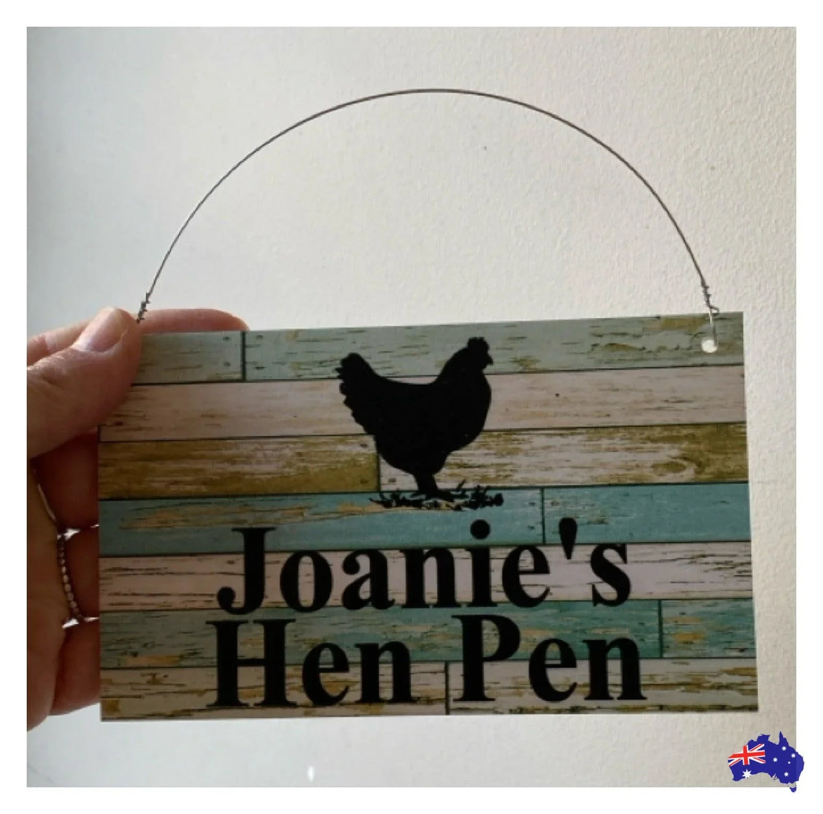 Chicken Hen Custom Personalised Sign Rustic Blue - The Renmy Store Homewares & Gifts
