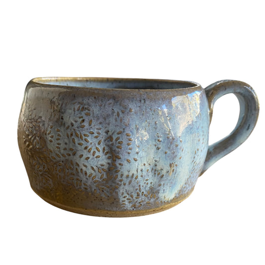 Handmade Floral Leaf Blue Whites Ceramic Mug | Aussie Made Wolf and Clay Coastal Gift