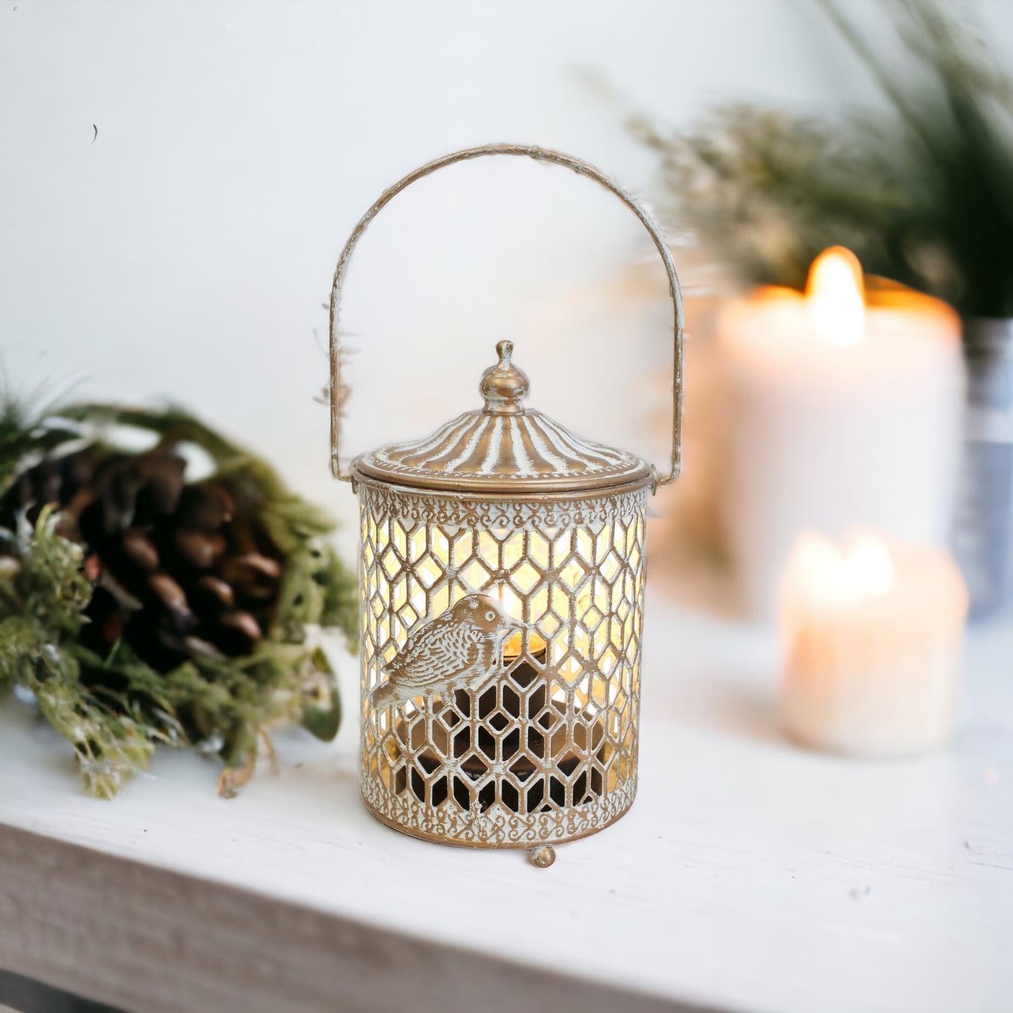 Lantern Light LED Rustic Bird Gold - The Renmy Store Homewares & Gifts 