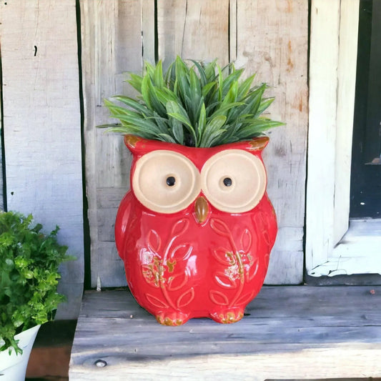 Plant Pot Planter Owl Red Bird - The Renmy Store Homewares & Gifts