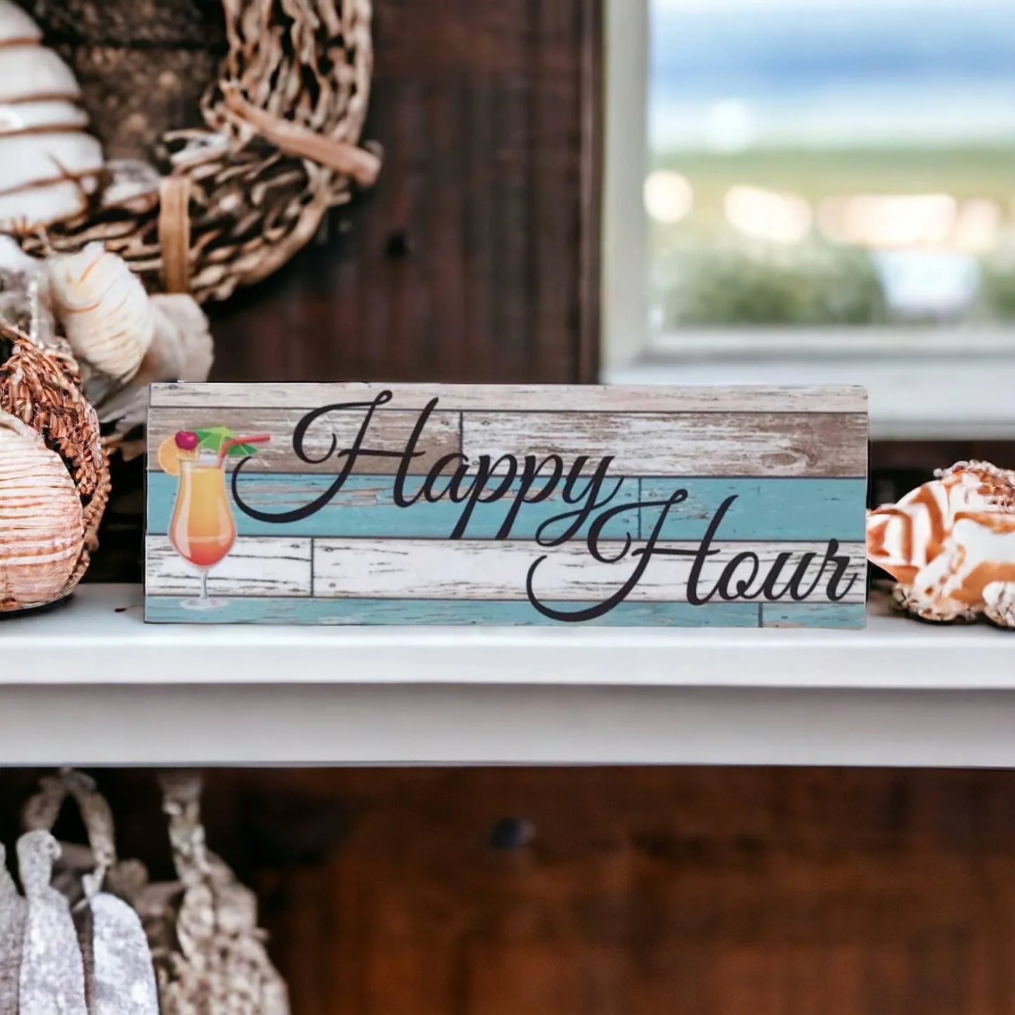 Happy Hour Cocktail Rustic Blue Sign - The Renmy Store Homewares & Gifts
