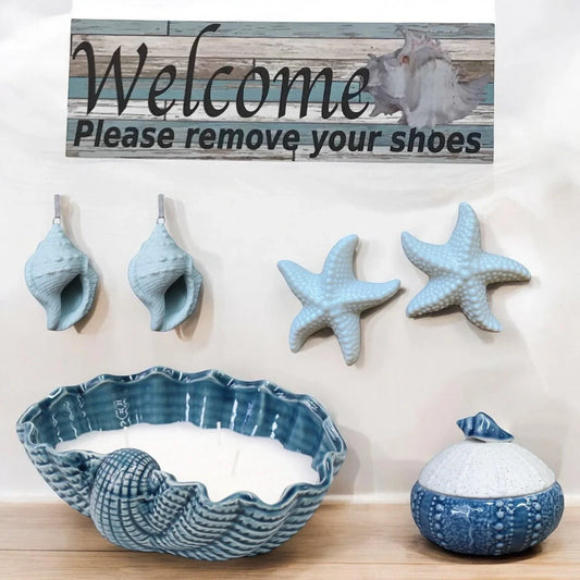 Shell Candle Dish Starfish Welcome Shoe Sign Gift Set - The Renmy Store Homewares & Gifts
