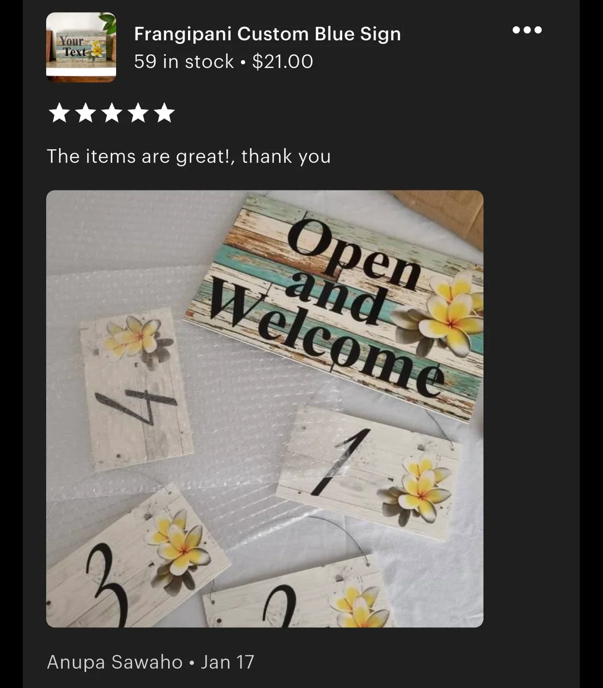 Frangipani Custom Personalised Blue Sign - The Renmy Store Homewares & Gifts