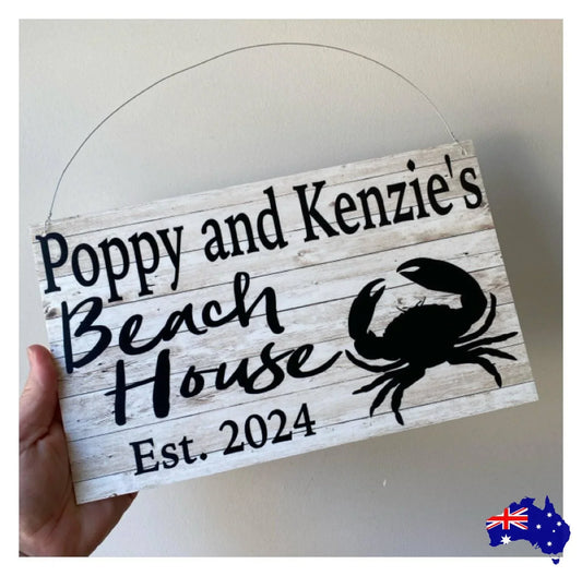 Beach House Est. Custom Name Crab Sign - The Renmy Store Homewares & Gifts