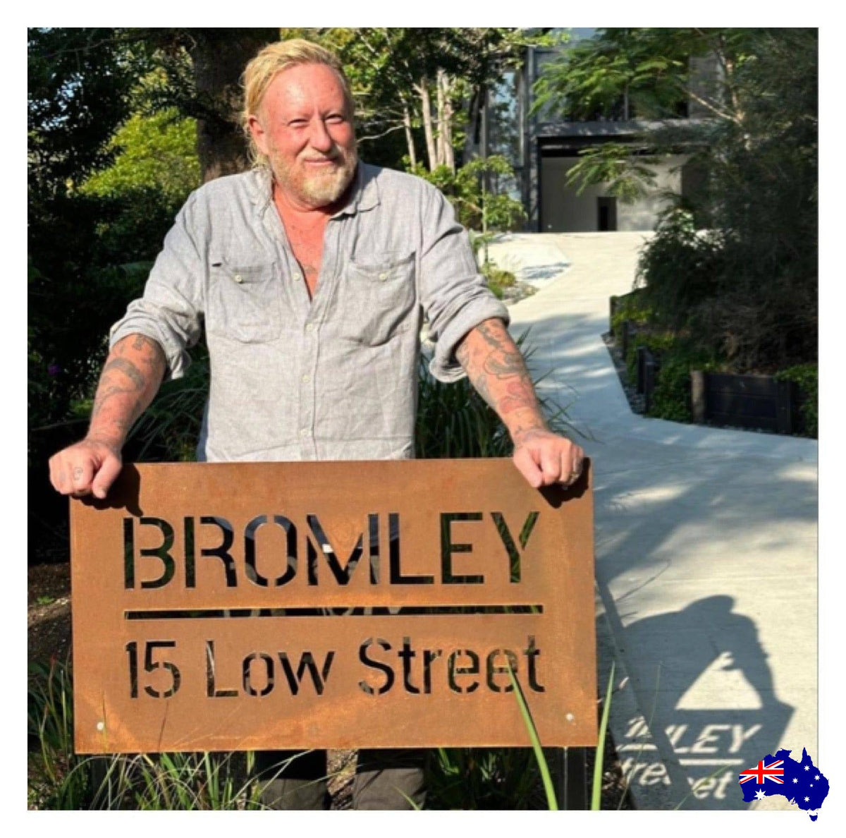 Custom Property Address Script Sign - Personalised Rusty Metal Steel Sign - Australian Made