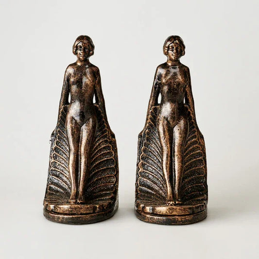 Bookends Bookend Vintage Deco Lady Retro Cast Iron