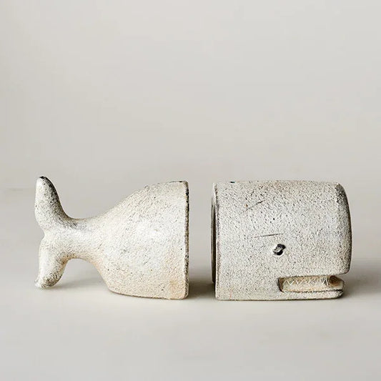 Book Ends Bookend Whale Coastal White Cast Iron
