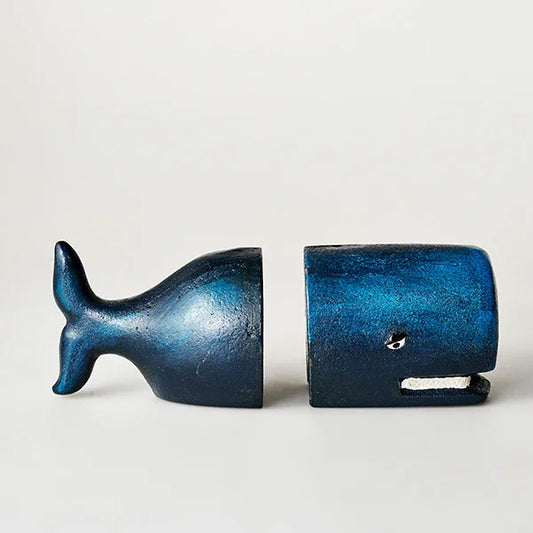 Book Ends Bookend Whale Blue Coastal Cast Iron