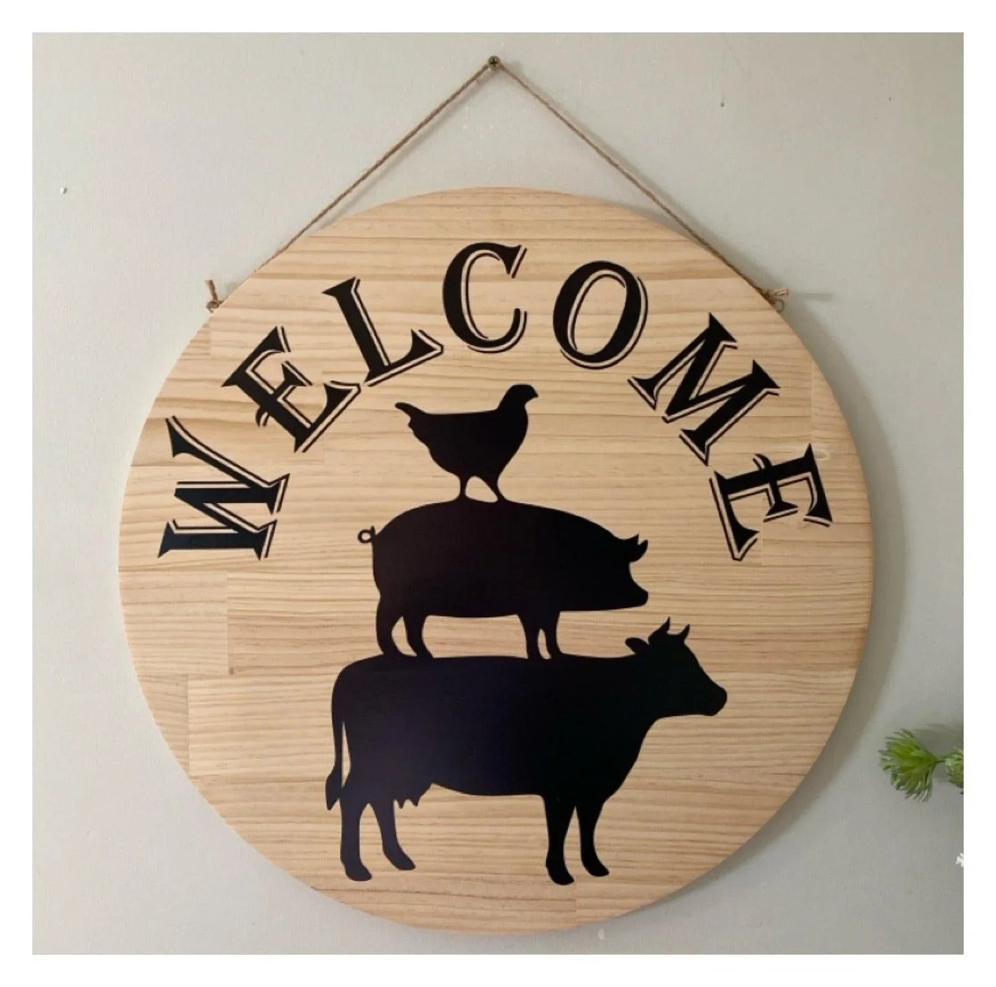 Welcome Farmhouse Chicken Pig Cow Wood Sign - The Renmy Store Homewares & Gifts