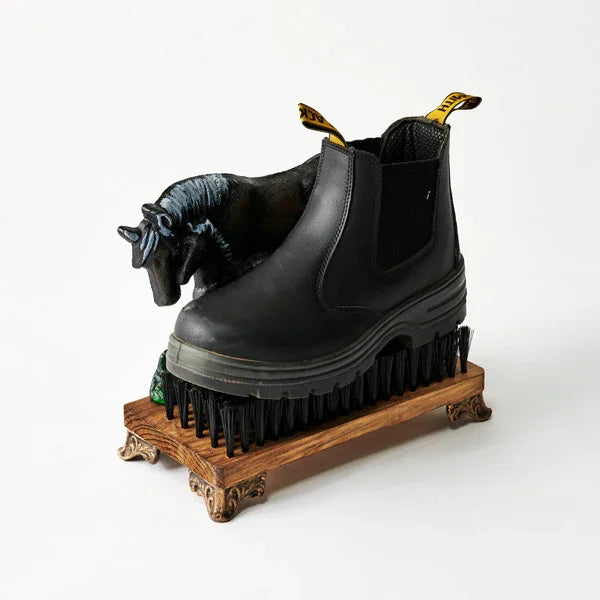 Cast Iron Horse & Foal Shoe Scraper | Country Farmhouse Boot Scraper with Brush