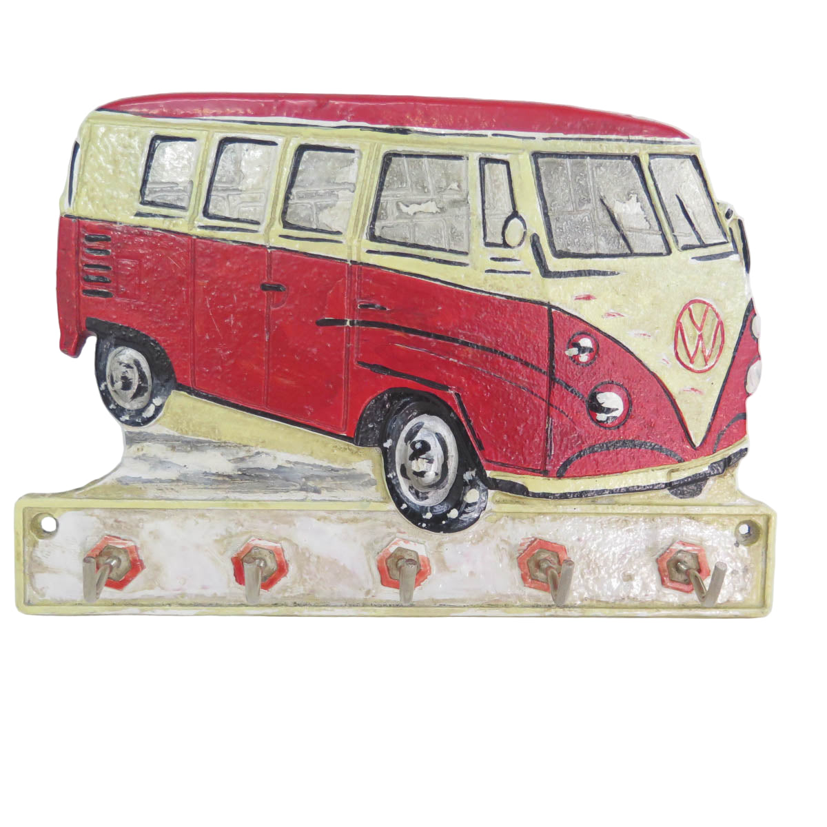 VW Kombi Van Red Cast Iron Key Hook Rack 22cm | Retro Coastal Decor