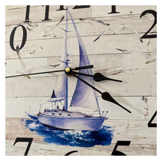Clock Wall Sail Boat Yacht Coastal 30cm 60cm Aussie Made - The Renmy Store Homewares & Gifts