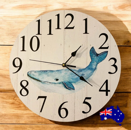 Clock Wall Timber Whale 30cm or 60cm Aussie Made - The Renmy Store Homewares & Gifts