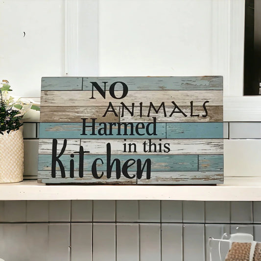 No Animals Harmed In This Kitchen Vegan Vegetarian Blue Sign - The Renmy Store Homewares & Gifts