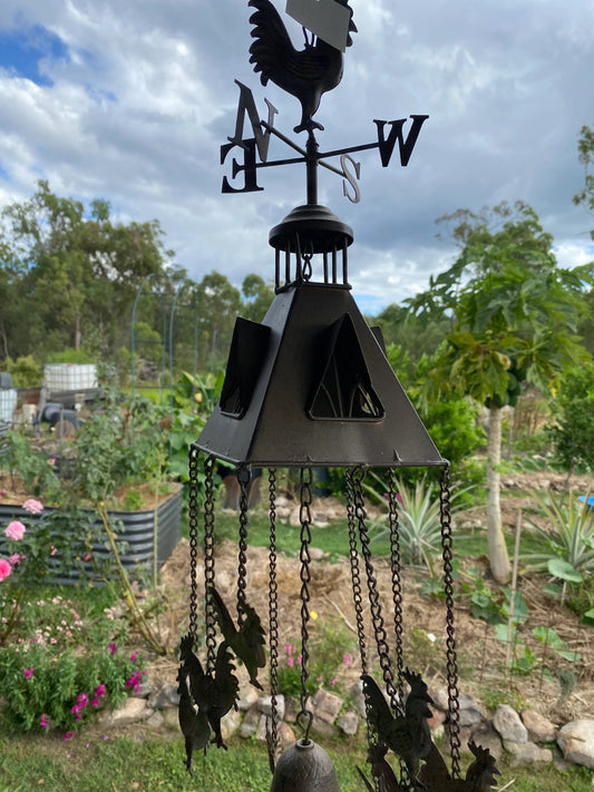 Wind Chime Bell Rooster with Weather Vane