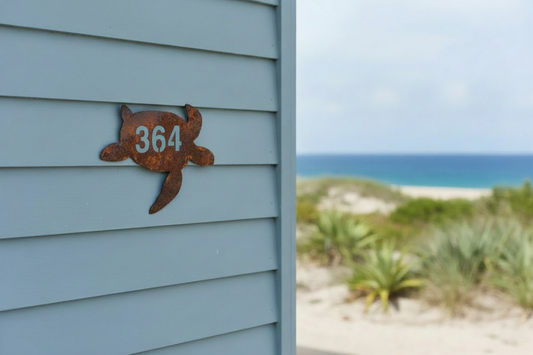 Custom Turtle House Number Coastal Sign - Personalised Rusty Metal Steel Sign - Australian Made