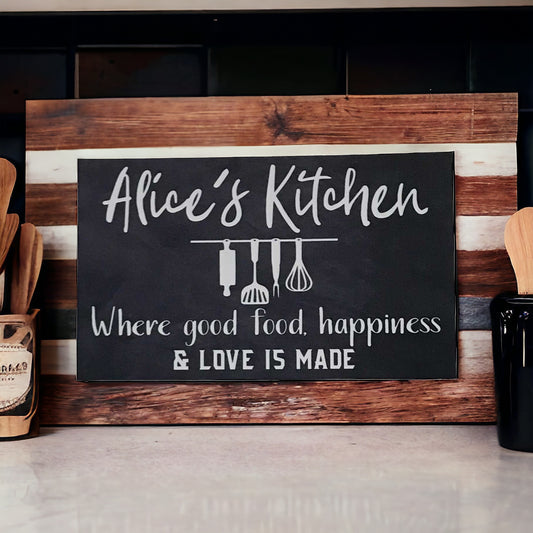 Kitchen Good Food Happiness Love Custom Sign - The Renmy Store Homewares & Gifts 