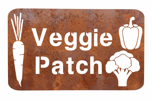 Custom Veggie Patch Personalised Sign - Rusty Metal - Aussie Made