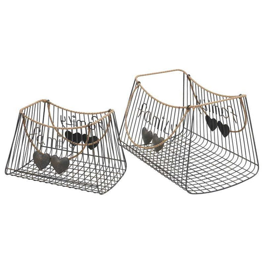 Basket Family Set of 2 Hearts Farmhouse Metal