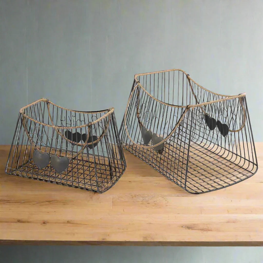 Basket Family Set of 2 Hearts Farmhouse Metal