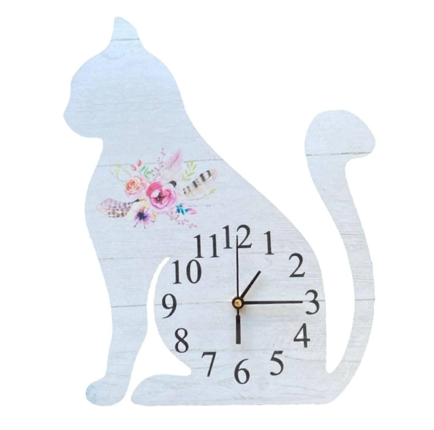 Clock Wall Cat Kitty Floral Feather Aussie Made - The Renmy Store Homewares & Gifts
